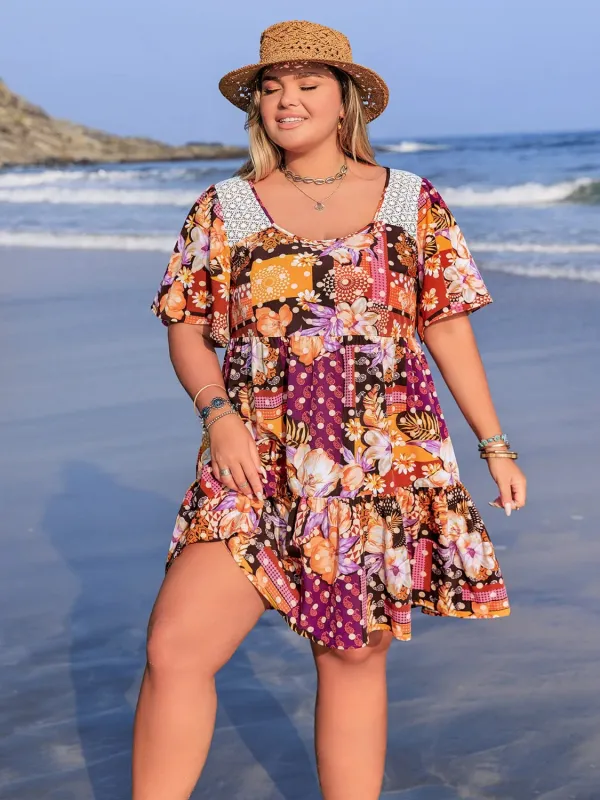 Plus Size Printed Round Neck Short Sleeve Dress sold by Gigi Laurent