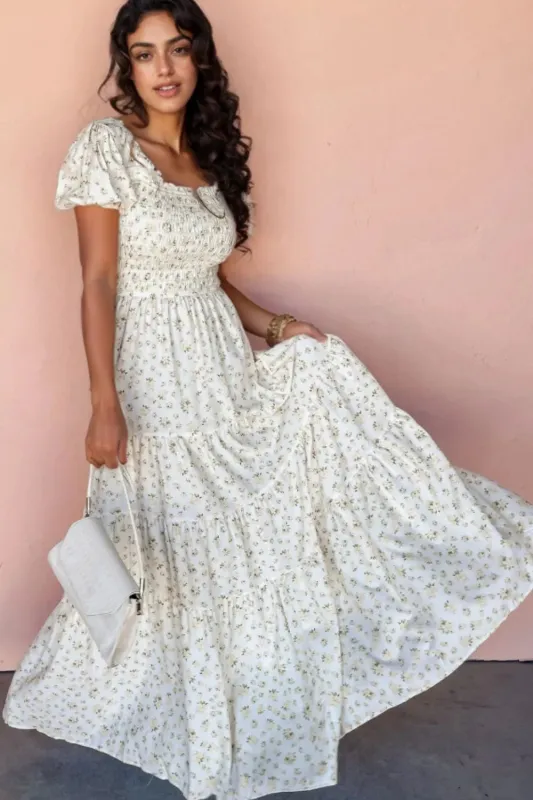 Floral Smocked Short Puff Sleeve Maxi Dress sold by Gigi Laurent