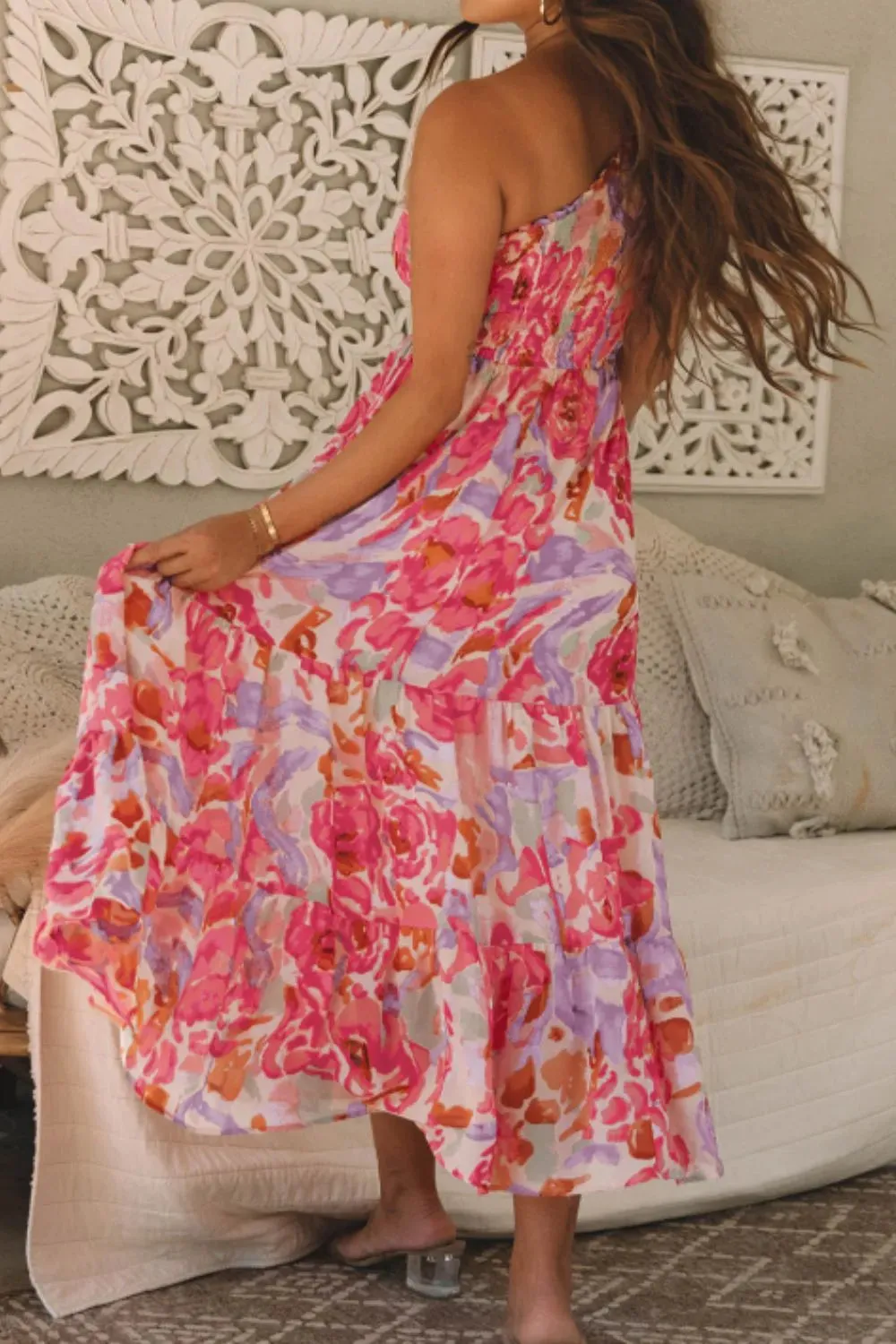Floral Print Shirred One Shoulder Maxi Dress sold by Gigi Laurent product image thumbnail 4