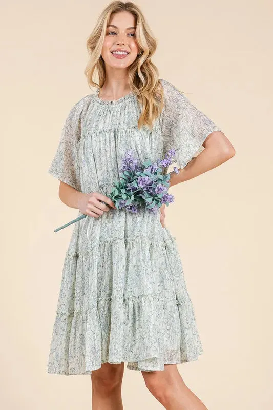 Lime 'N' Chili Ditsy Floral Print Sheer Ruffle Detail Mini Dress sold by Gigi Laurent product image thumbnail 4