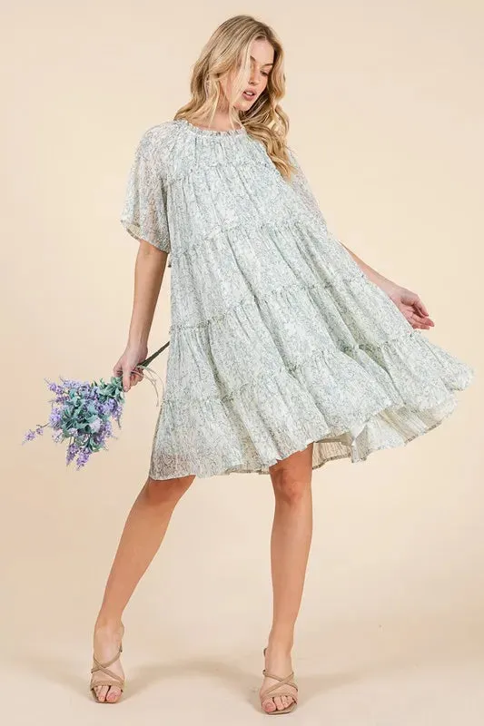 Lime 'N' Chili Ditsy Floral Print Sheer Ruffle Detail Mini Dress sold by Gigi Laurent