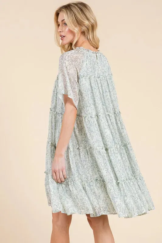 Lime 'N' Chili Ditsy Floral Print Sheer Ruffle Detail Mini Dress sold by Gigi Laurent product image thumbnail 3