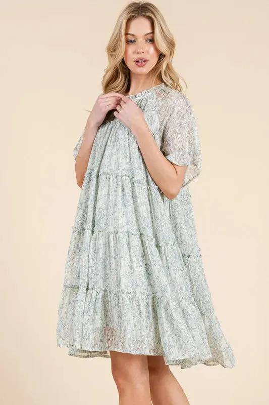 Lime 'N' Chili Ditsy Floral Print Sheer Ruffle Detail Mini Dress sold by Gigi Laurent product image thumbnail 2