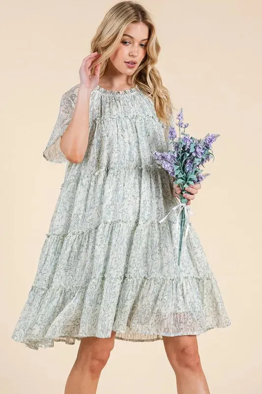 Lime 'N' Chili Ditsy Floral Print Sheer Ruffle Detail Mini Dress sold by Gigi Laurent product image thumbnail 5