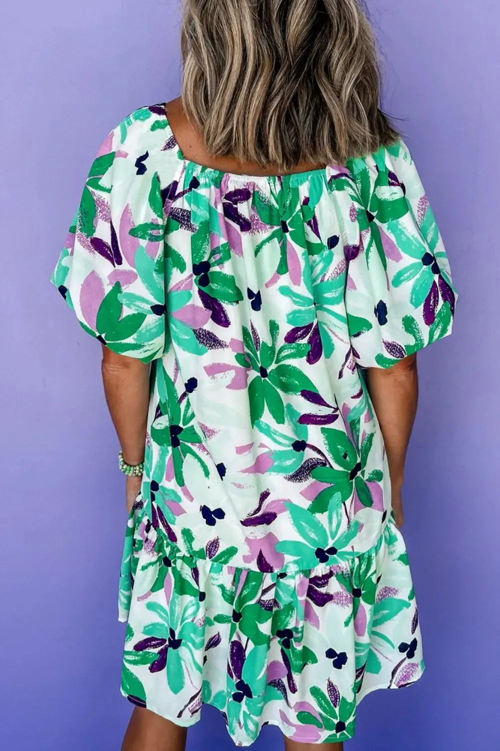 Floral Print Shirred Square Neck Loose Fit Mini Dress sold by Gigi Laurent product image thumbnail 2