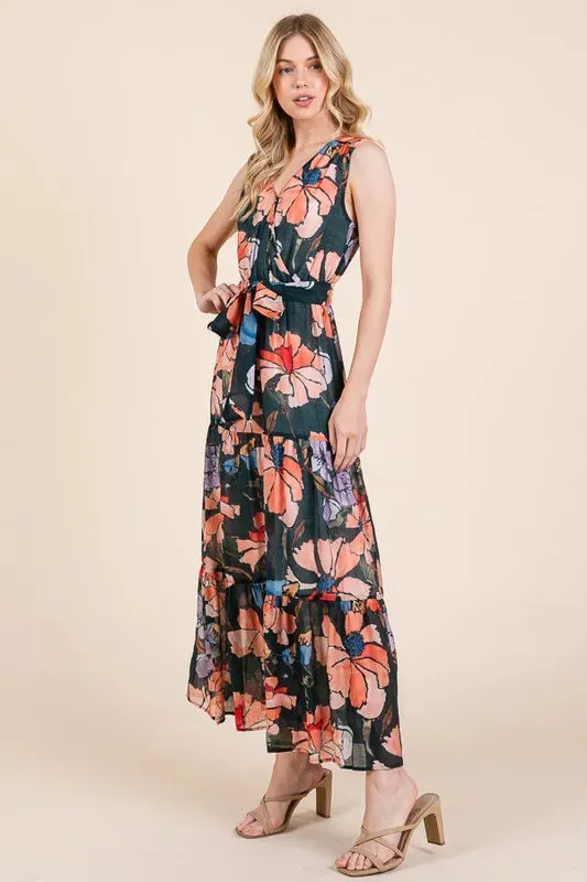 Lime 'N' Chili Floral Print Sleeveless Tie Waist Maxi Dress sold by Gigi Laurent product image thumbnail 4