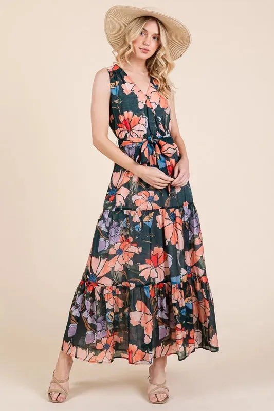 Lime 'N' Chili Floral Print Sleeveless Tie Waist Maxi Dress sold by Gigi Laurent product image thumbnail 5