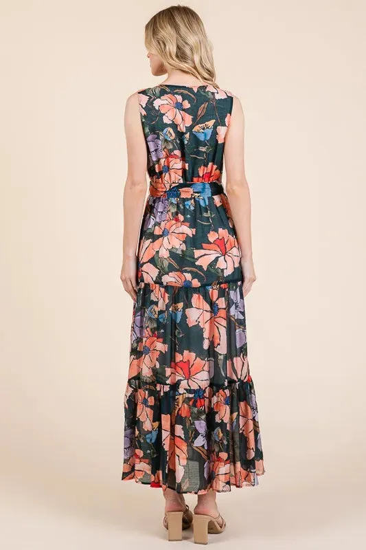 Lime 'N' Chili Floral Print Sleeveless Tie Waist Maxi Dress sold by Gigi Laurent product image thumbnail 3