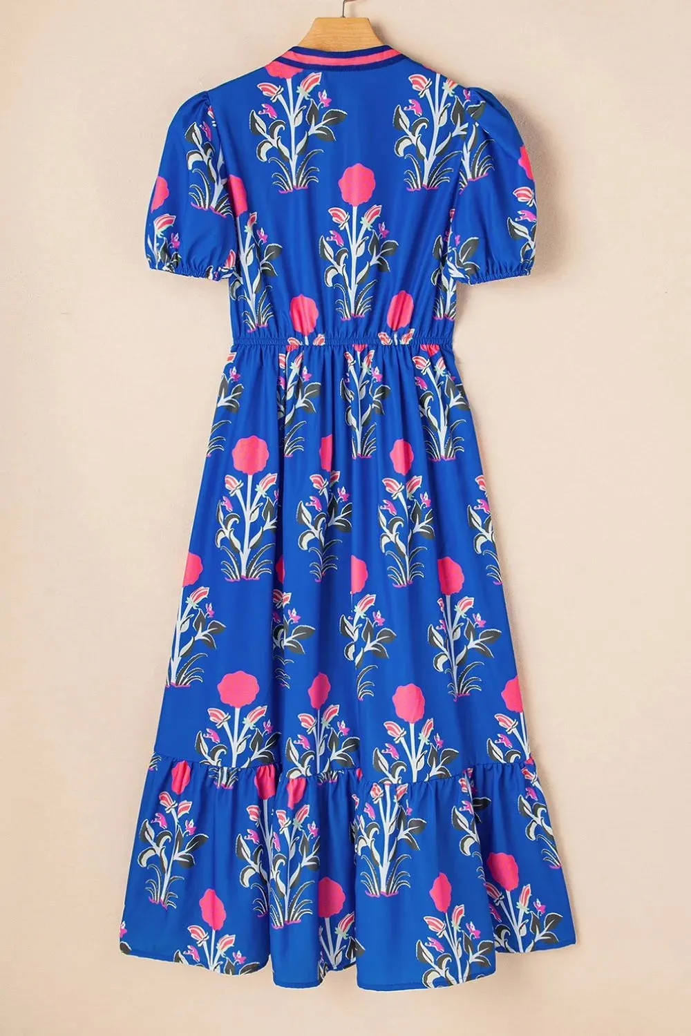 Floral Puff Short Sleeve Notched High Waist Dress sold by Gigi Laurent product image thumbnail 5