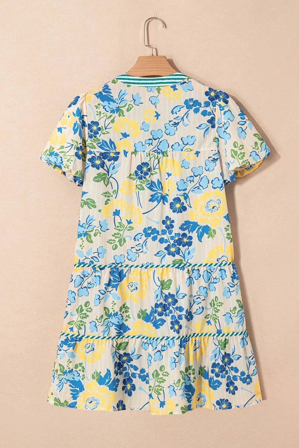Floral Striped Trim Puff Short Sleeve Dress sold by Gigi Laurent product image thumbnail 4