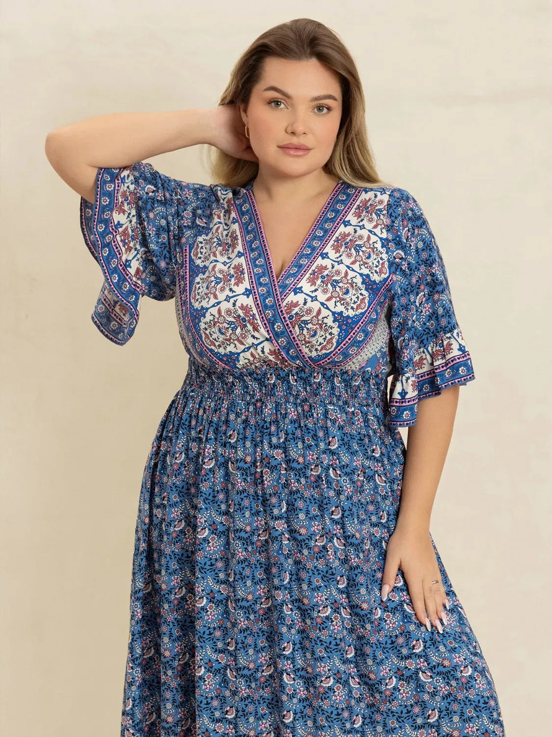 Plus Size Printed Surplice Half Sleeve Dress sold by Gigi Laurent product image thumbnail 5