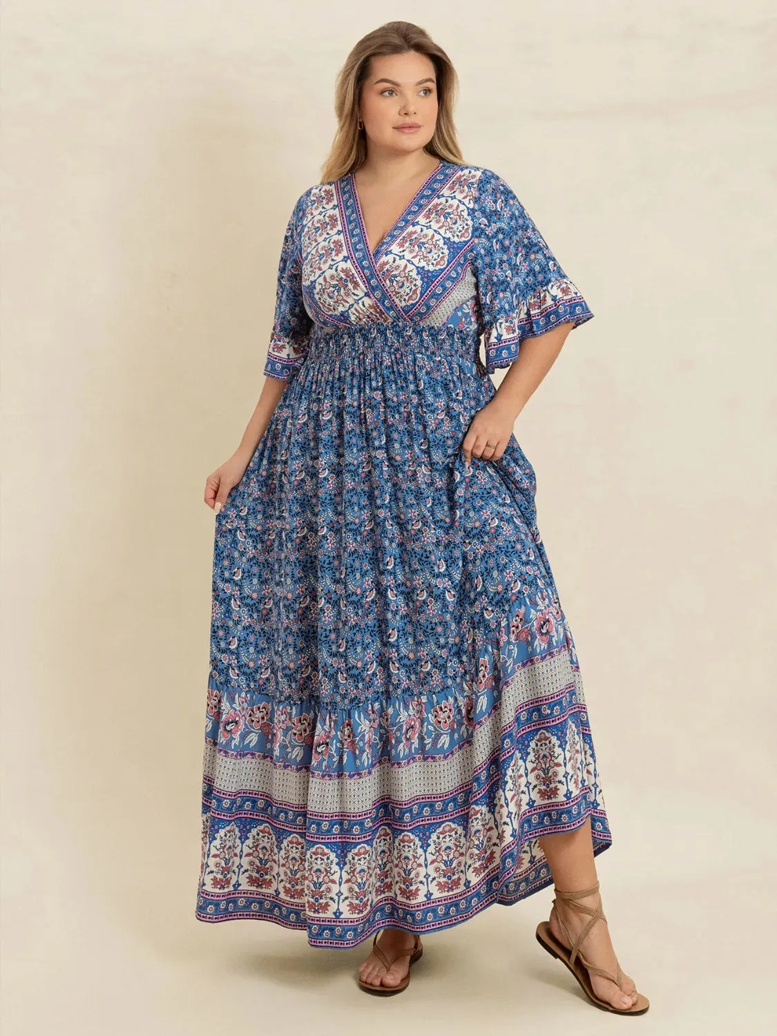 Plus Size Printed Surplice Half Sleeve Dress sold by Gigi Laurent product image thumbnail 3