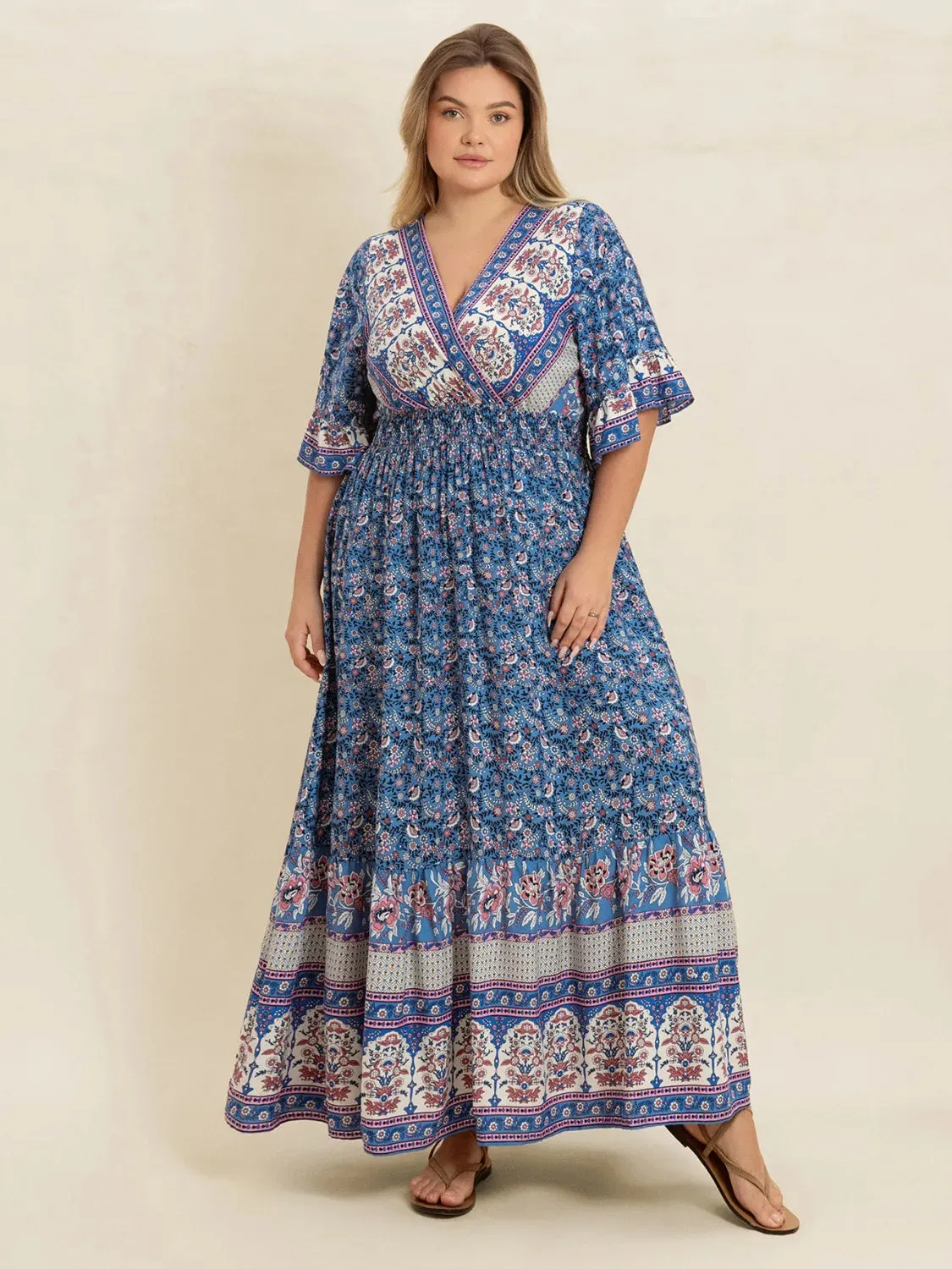 Plus Size Printed Surplice Half Sleeve Dress sold by Gigi Laurent product image thumbnail 2