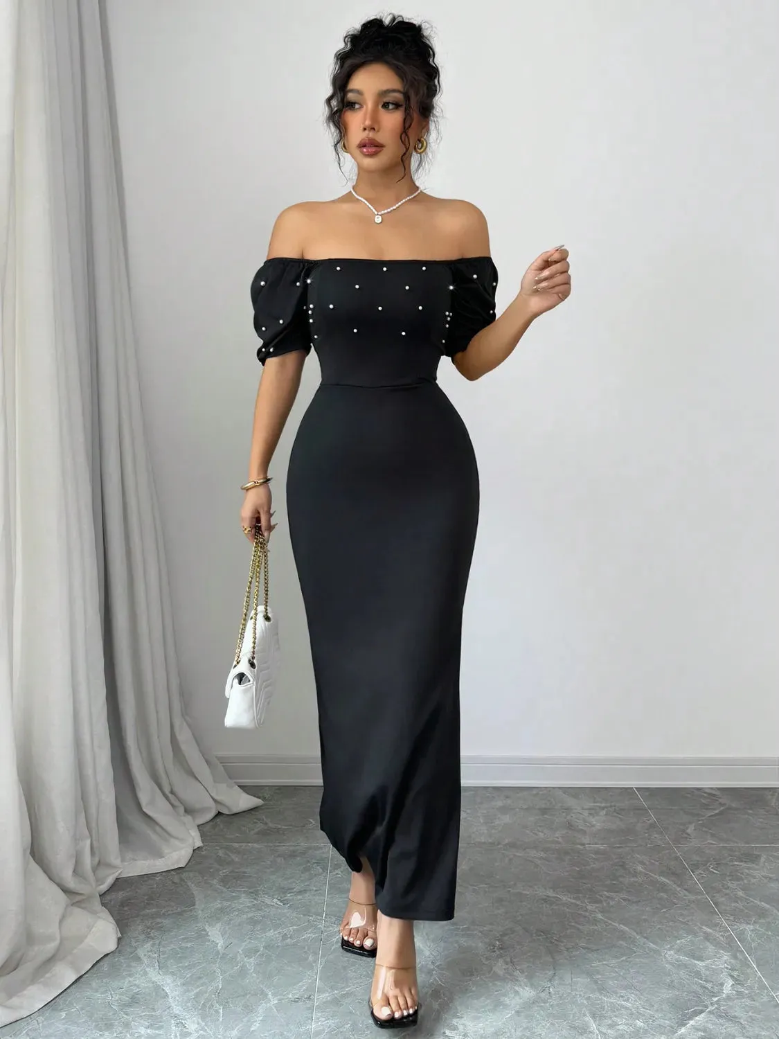 Off Shoulder Short Sleeve Maxi Dress sold by Gigi Laurent product image thumbnail 3