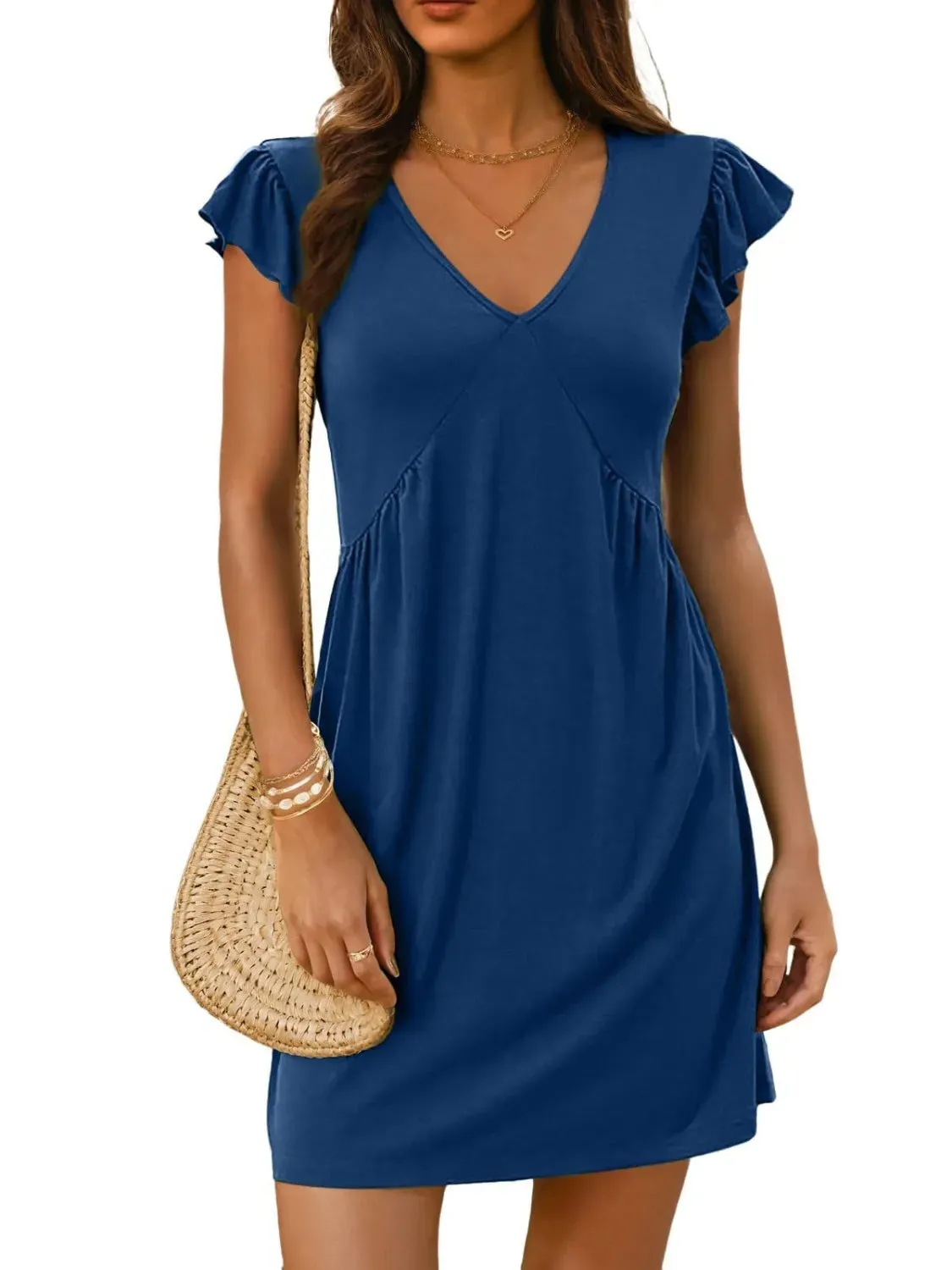 V-Neck Ruffled Cap Sleeve Mini Dress sold by Gigi Laurent product image thumbnail 4