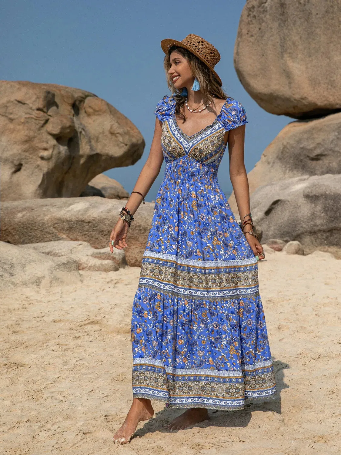 Printed V-Neck Cap Sleeve Midi Dress sold by Gigi Laurent product image thumbnail 4