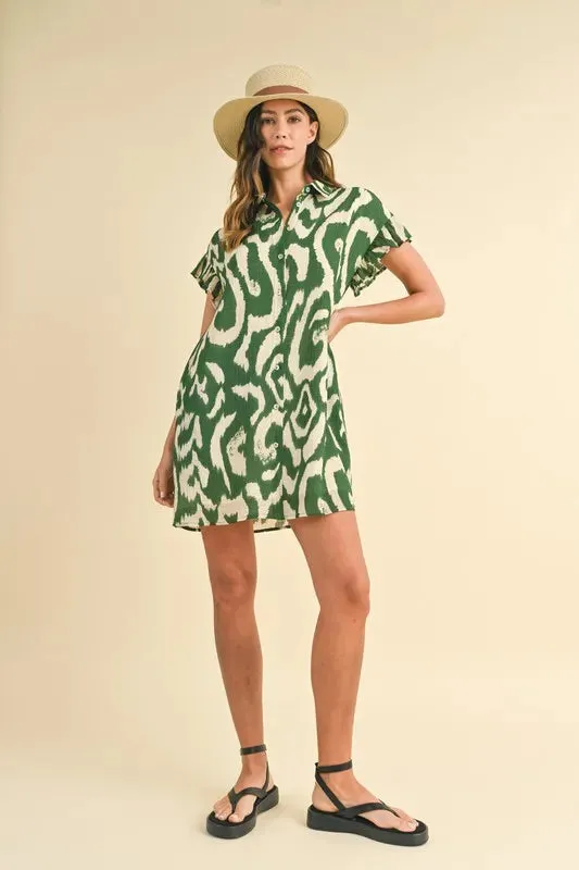 Annie Wear Abstract Printed Frill Sleeve Shirt Mini Dress sold by Gigi Laurent product image thumbnail 5