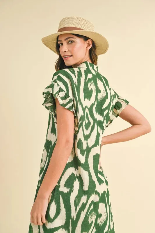Annie Wear Abstract Printed Frill Sleeve Shirt Mini Dress sold by Gigi Laurent product image thumbnail 3