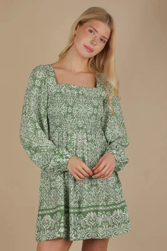 VERY J Printed Smocked Chest Boho Mini Dress sold by Gigi Laurent product image thumbnail 2