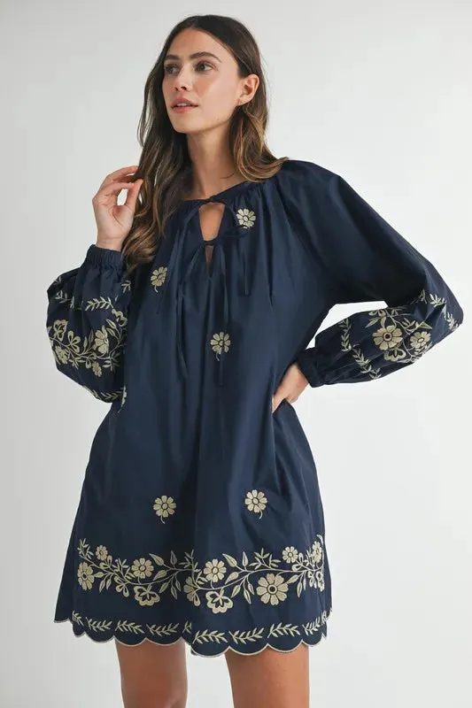 MABLE Embroidered Long Sleeve Peasant Mini Dress sold by Gigi Laurent product image thumbnail 3