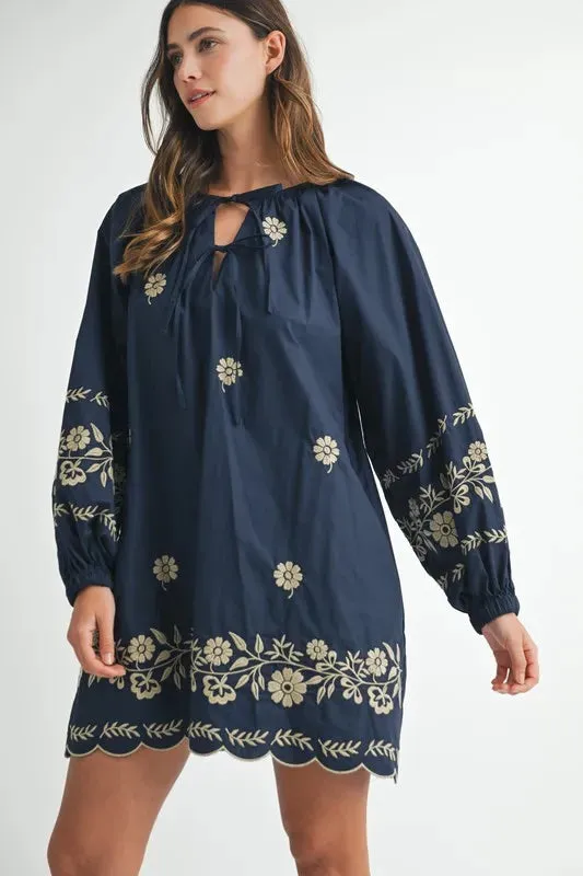 MABLE Embroidered Long Sleeve Peasant Mini Dress sold by Gigi Laurent product image thumbnail 2