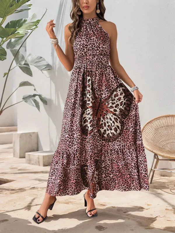 Butterfly Leopard Grecian Neck Maxi Dress sold by Gigi Laurent