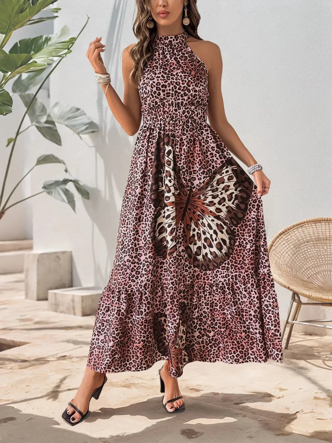 Butterfly Leopard Grecian Neck Maxi Dress sold by Gigi Laurent