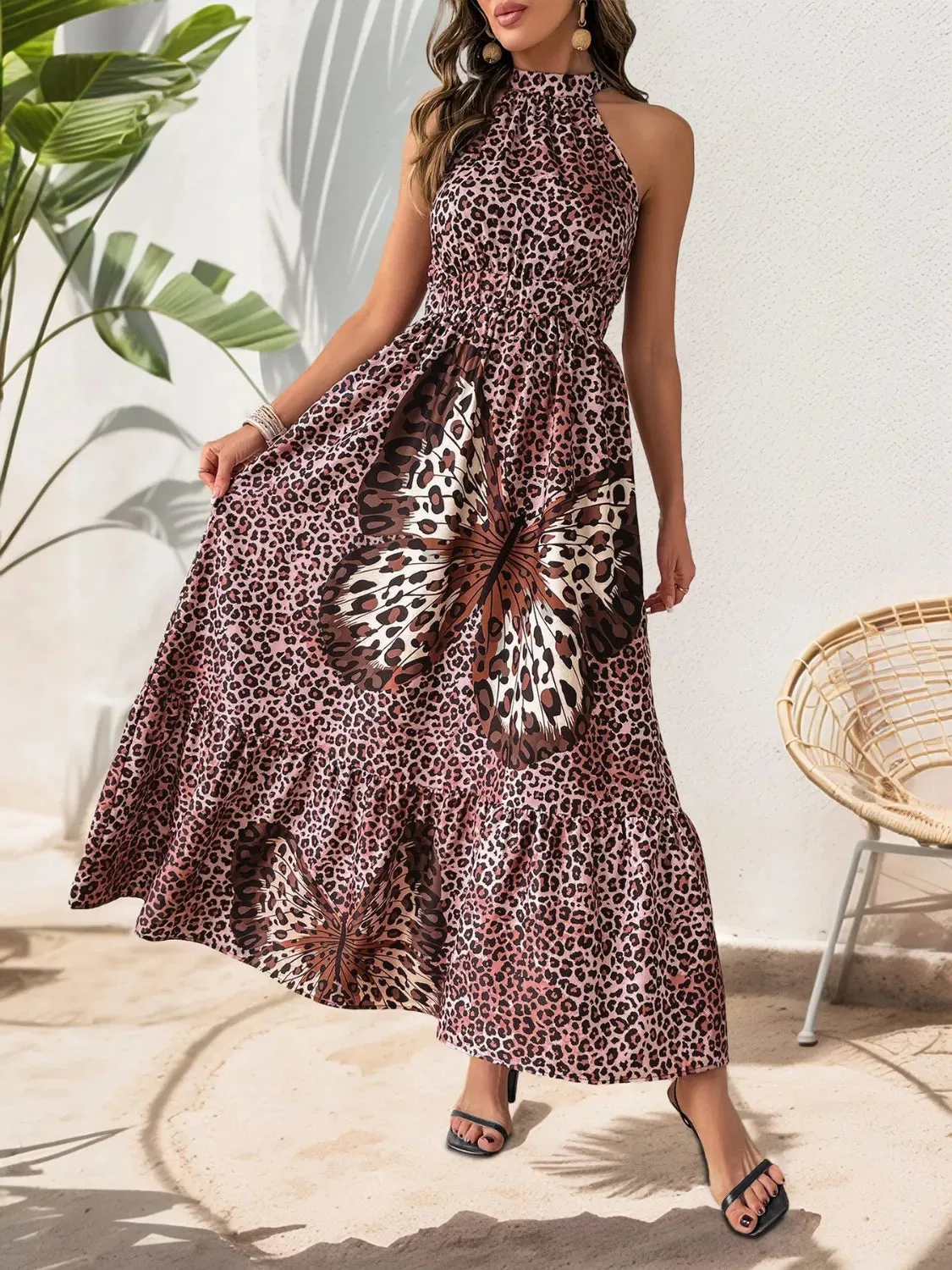 Butterfly Leopard Grecian Neck Maxi Dress sold by Gigi Laurent product image thumbnail 2
