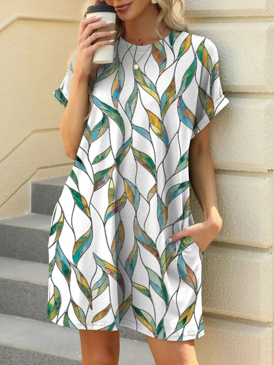 Printed Round Neck Short Sleeve Mini Dress sold by Gigi Laurent