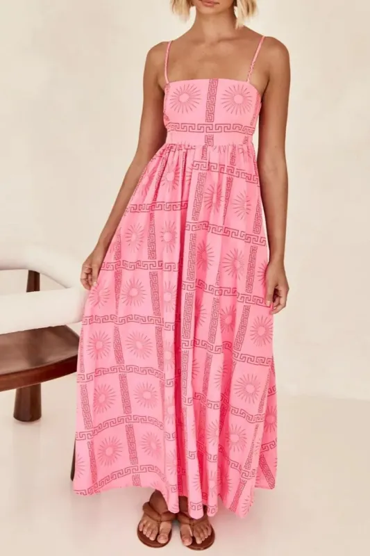 Cutout Back Printed Square Neck Maxi Cami Dress sold by Gigi Laurent