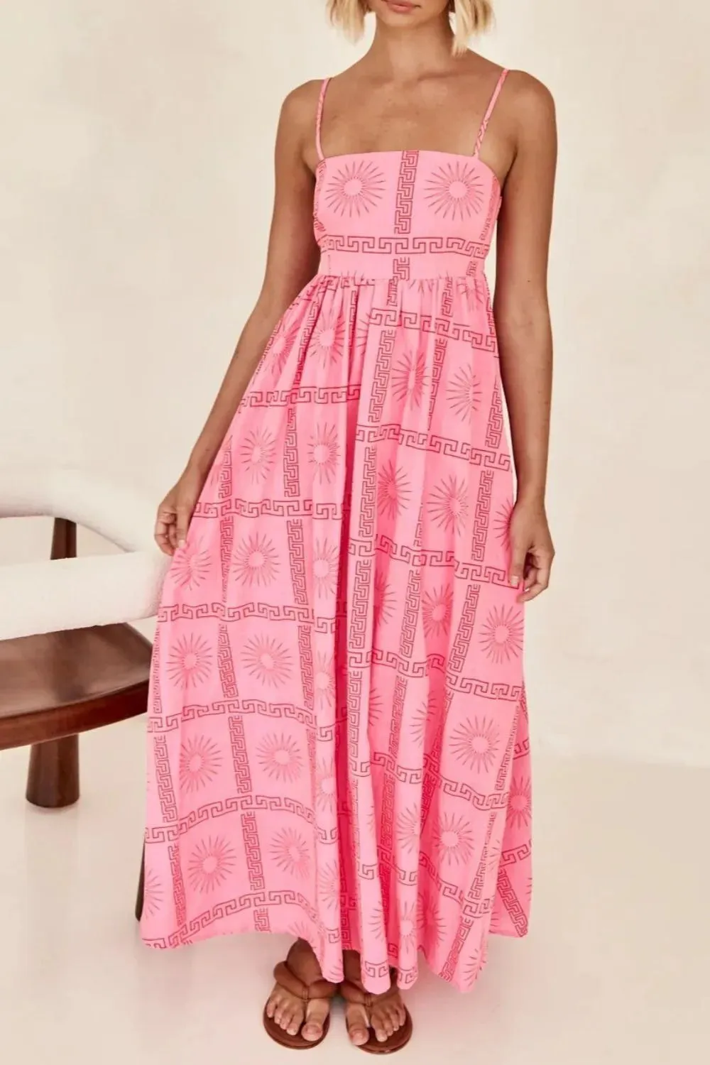 Cutout Back Printed Square Neck Maxi Cami Dress sold by Gigi Laurent