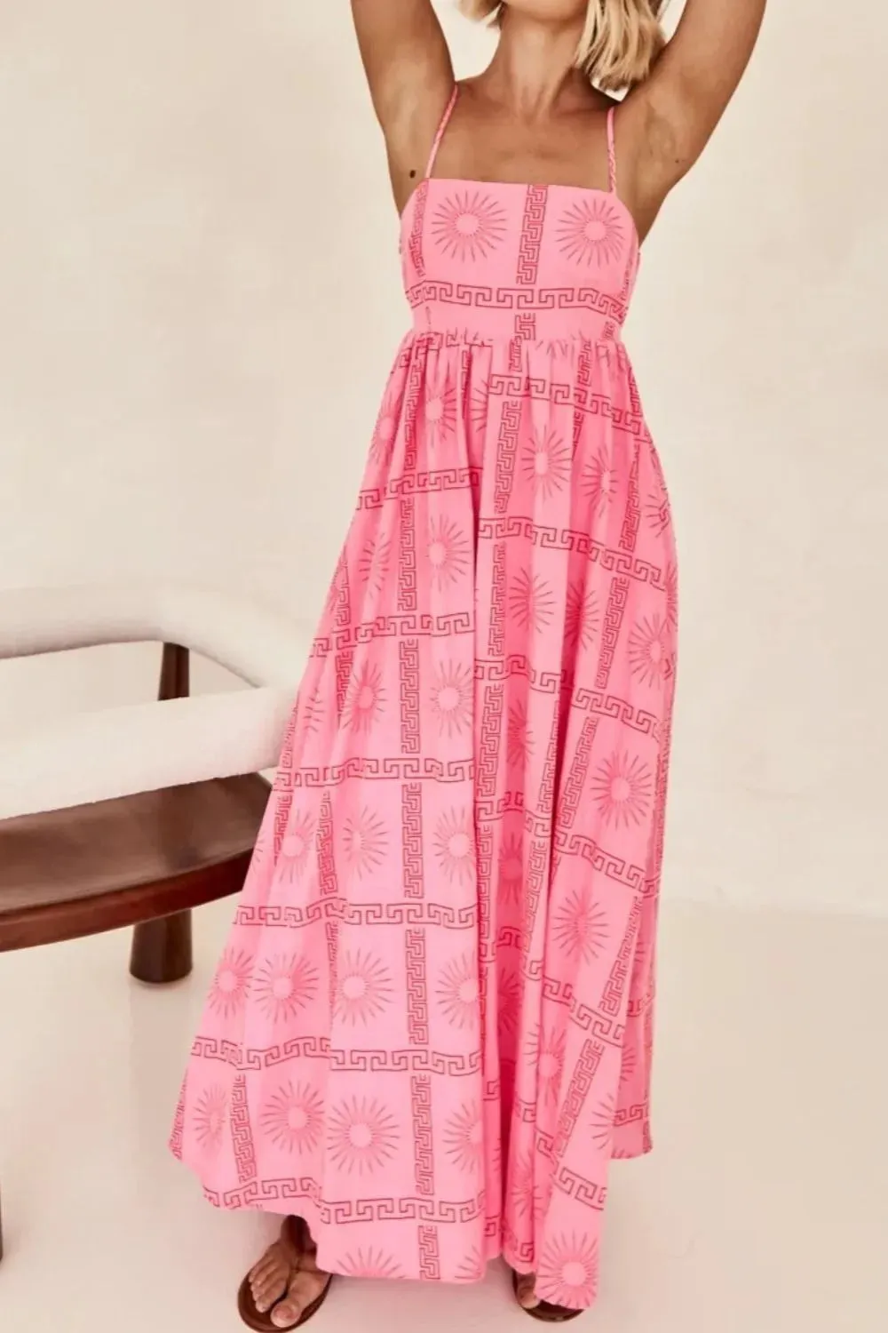 Cutout Back Printed Square Neck Maxi Cami Dress sold by Gigi Laurent product image thumbnail 3