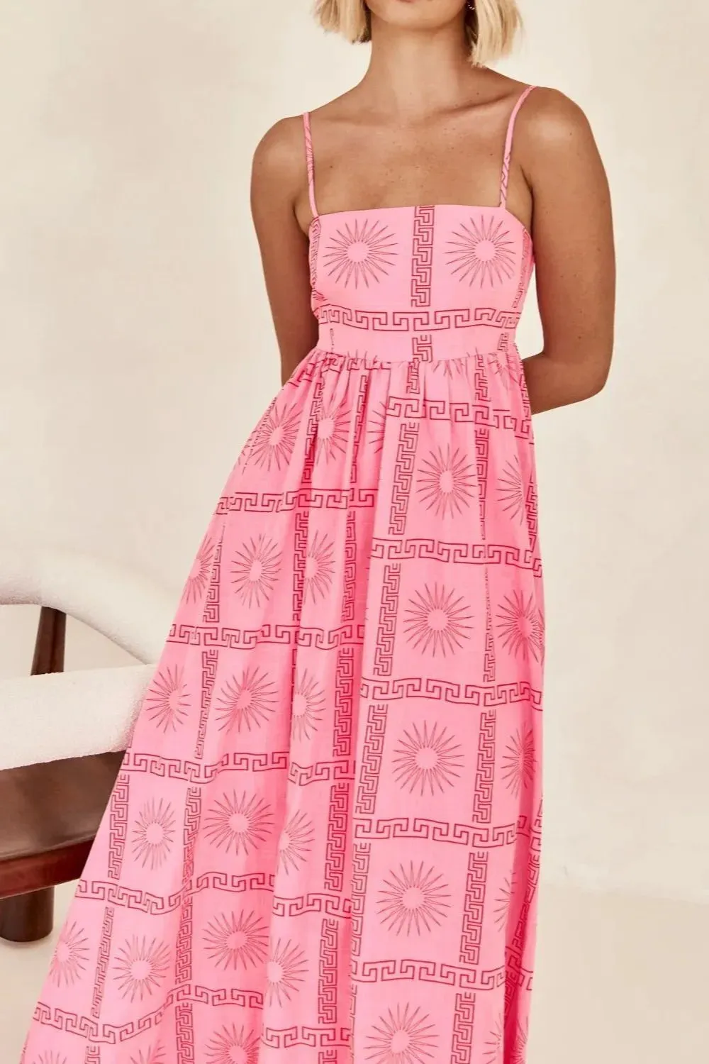 Cutout Back Printed Square Neck Maxi Cami Dress sold by Gigi Laurent product image thumbnail 2