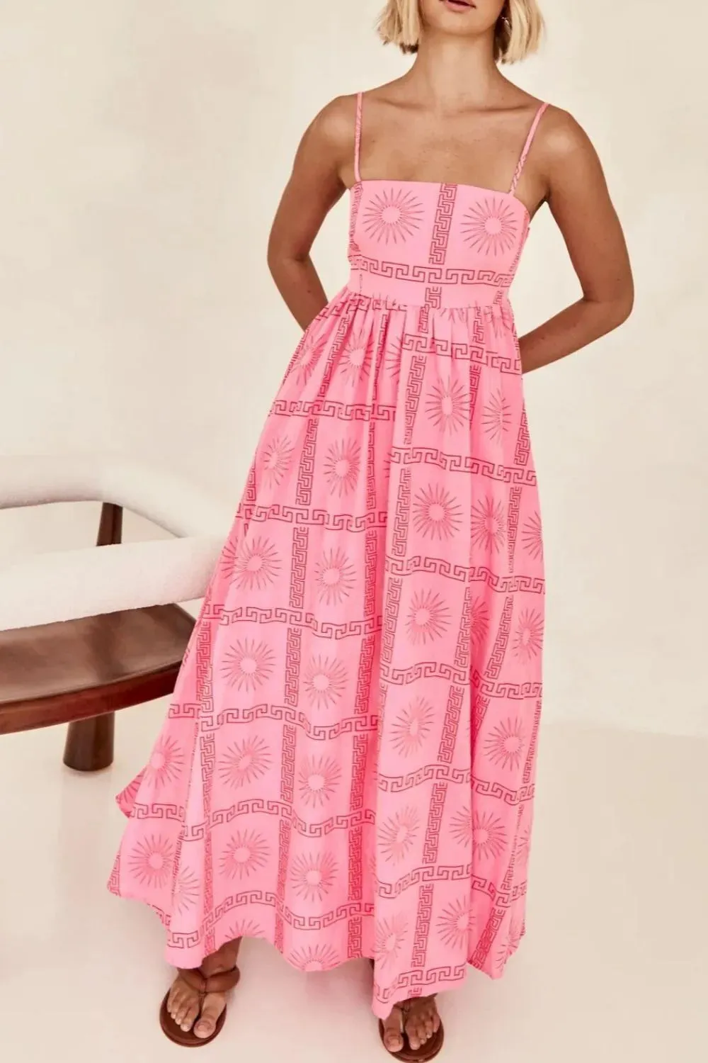 Cutout Back Printed Square Neck Maxi Cami Dress sold by Gigi Laurent product image thumbnail 4