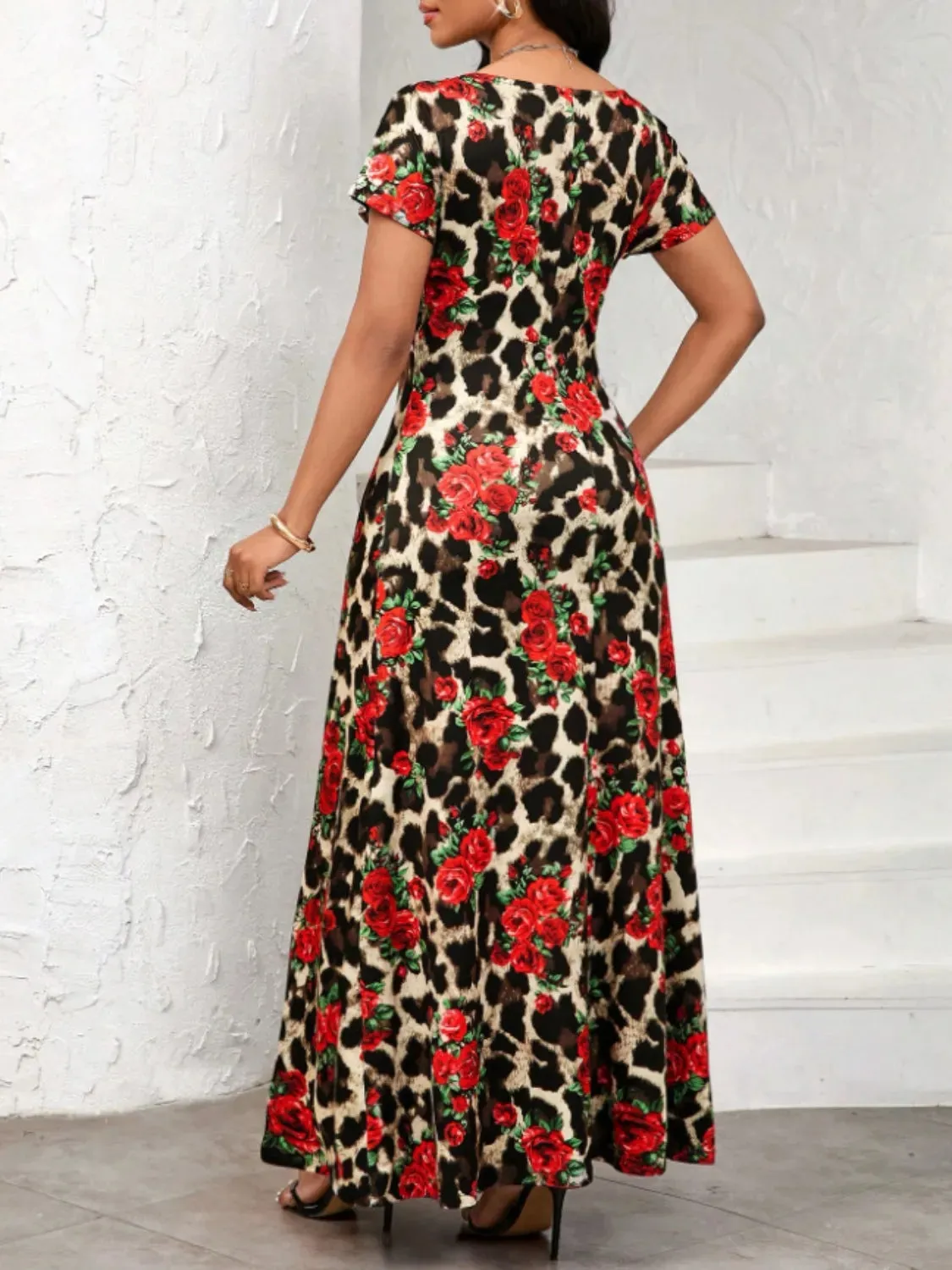 Printed Round Neck Short Sleeve Maxi Tee Dress sold by Gigi Laurent product image thumbnail 2