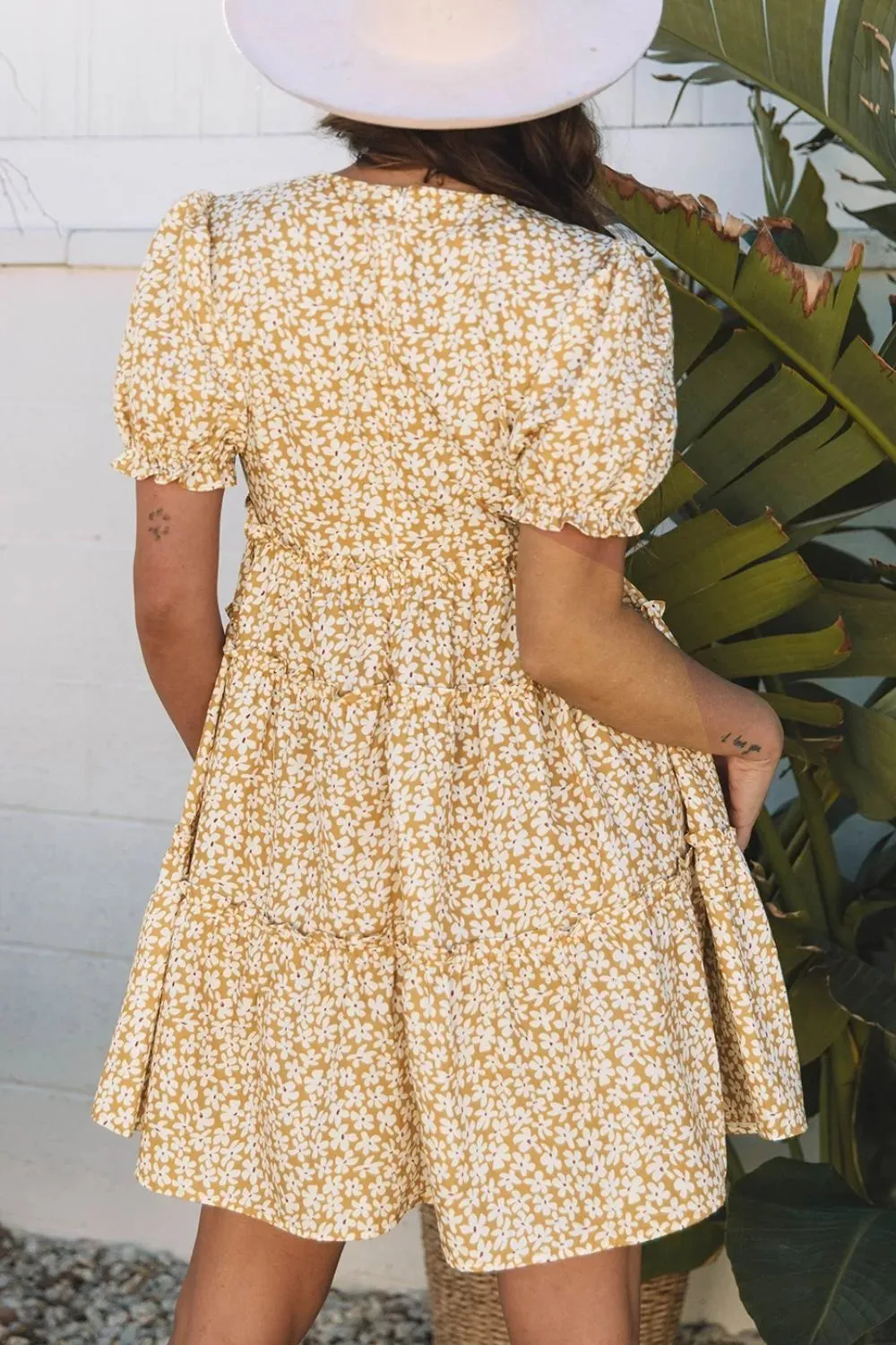 Floral Short Sleeve Surplice Frilly Tiered Mini Dress sold by Gigi Laurent product image thumbnail 3