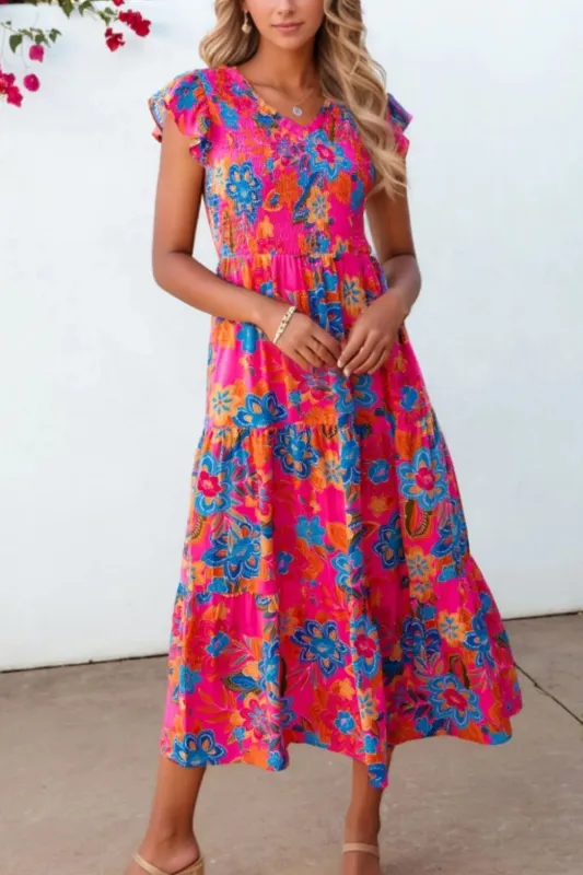 Boho Floral V Neck Ruffle Tiered Dress sold by Gigi Laurent