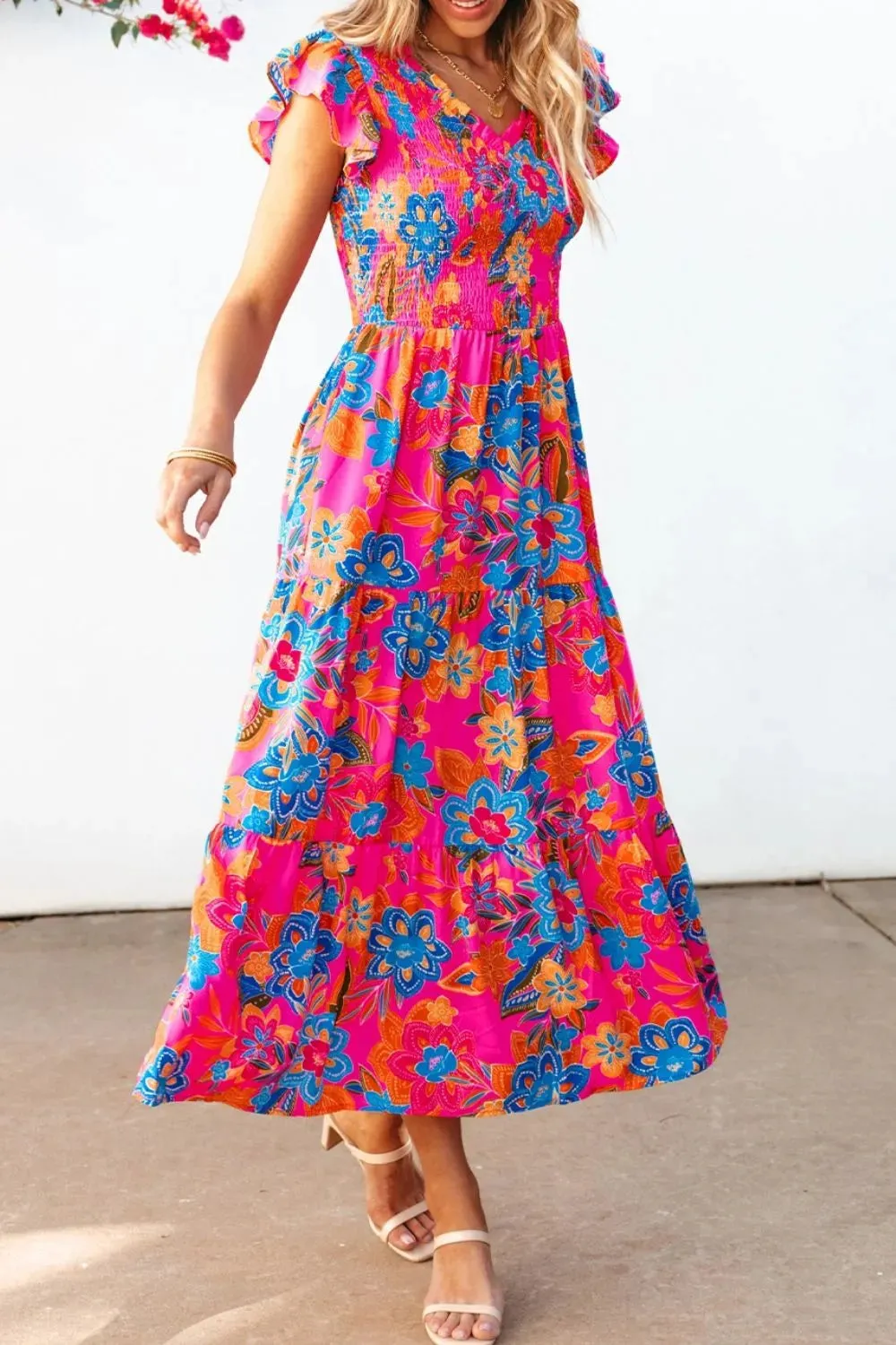 Boho Floral V Neck Ruffle Tiered Dress sold by Gigi Laurent product image thumbnail 4