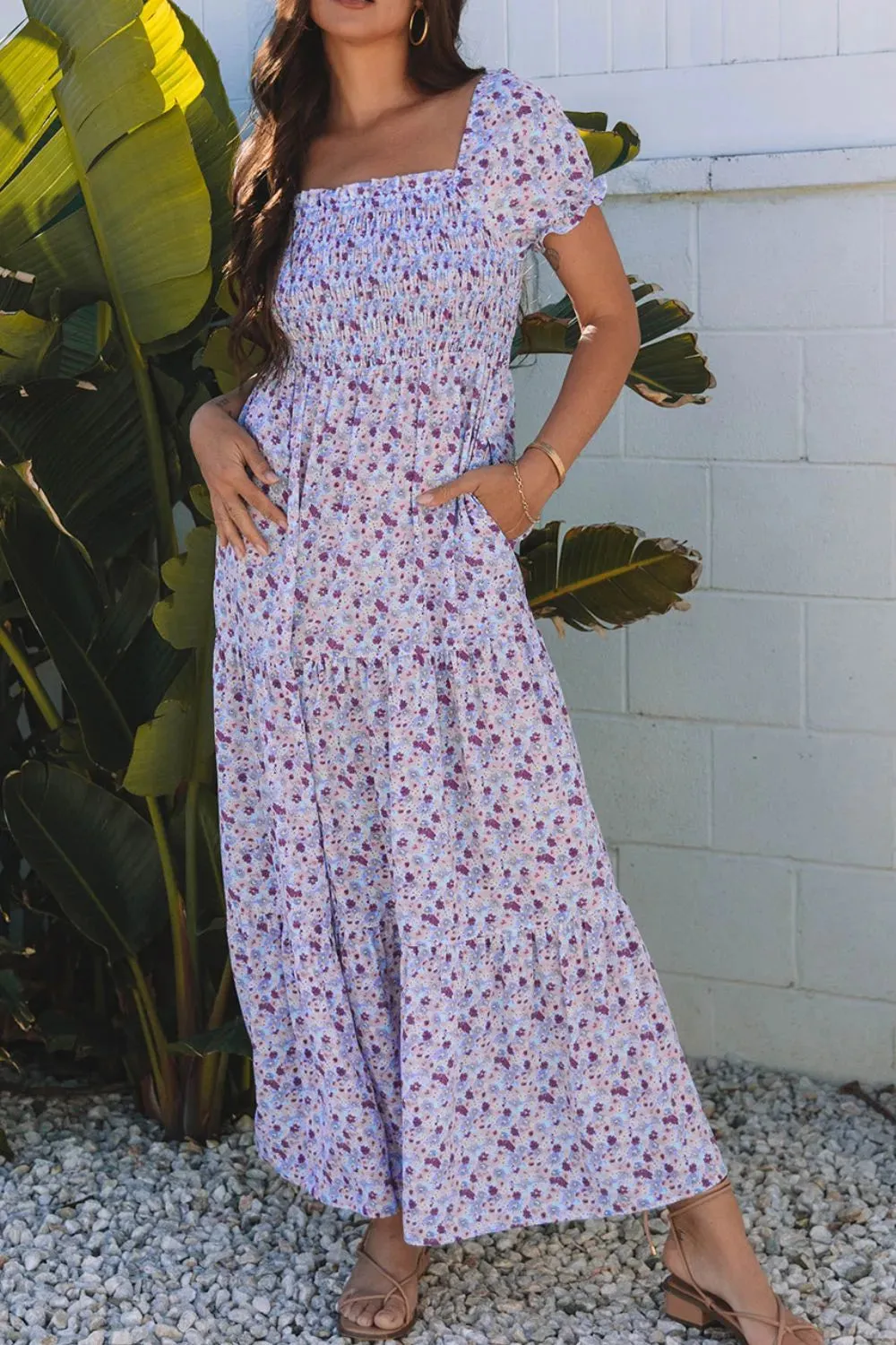 Tiered Floral Shirred High Waist Maxi Dress sold by Gigi Laurent product image thumbnail 4