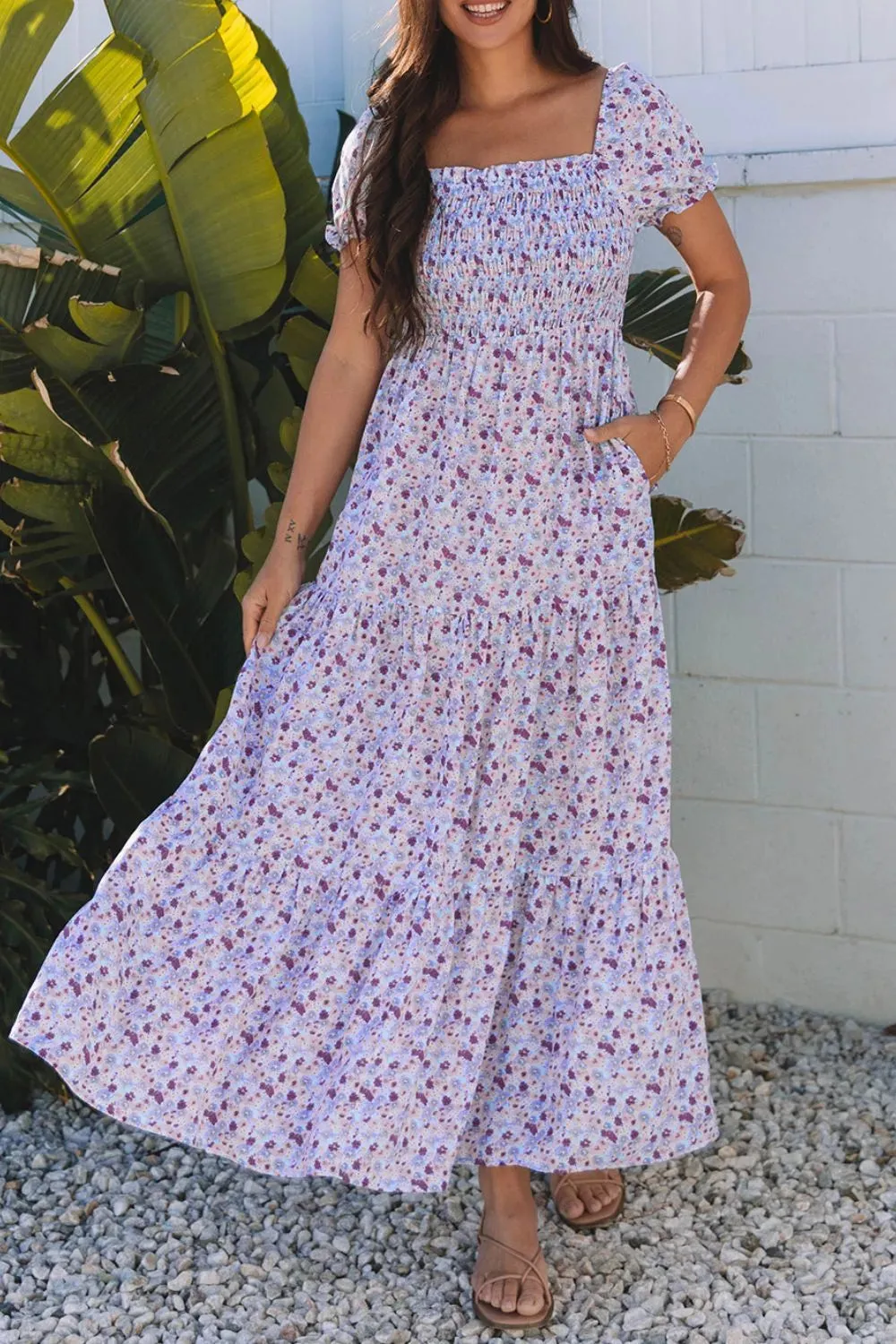 Tiered Floral Shirred High Waist Maxi Dress sold by Gigi Laurent product image thumbnail 5