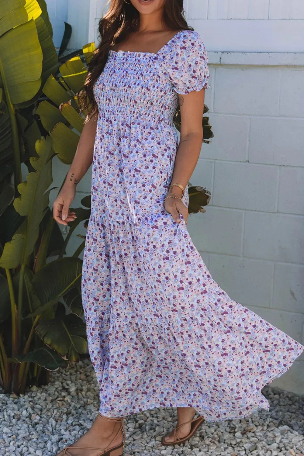 Tiered Floral Shirred High Waist Maxi Dress sold by Gigi Laurent product image thumbnail 3
