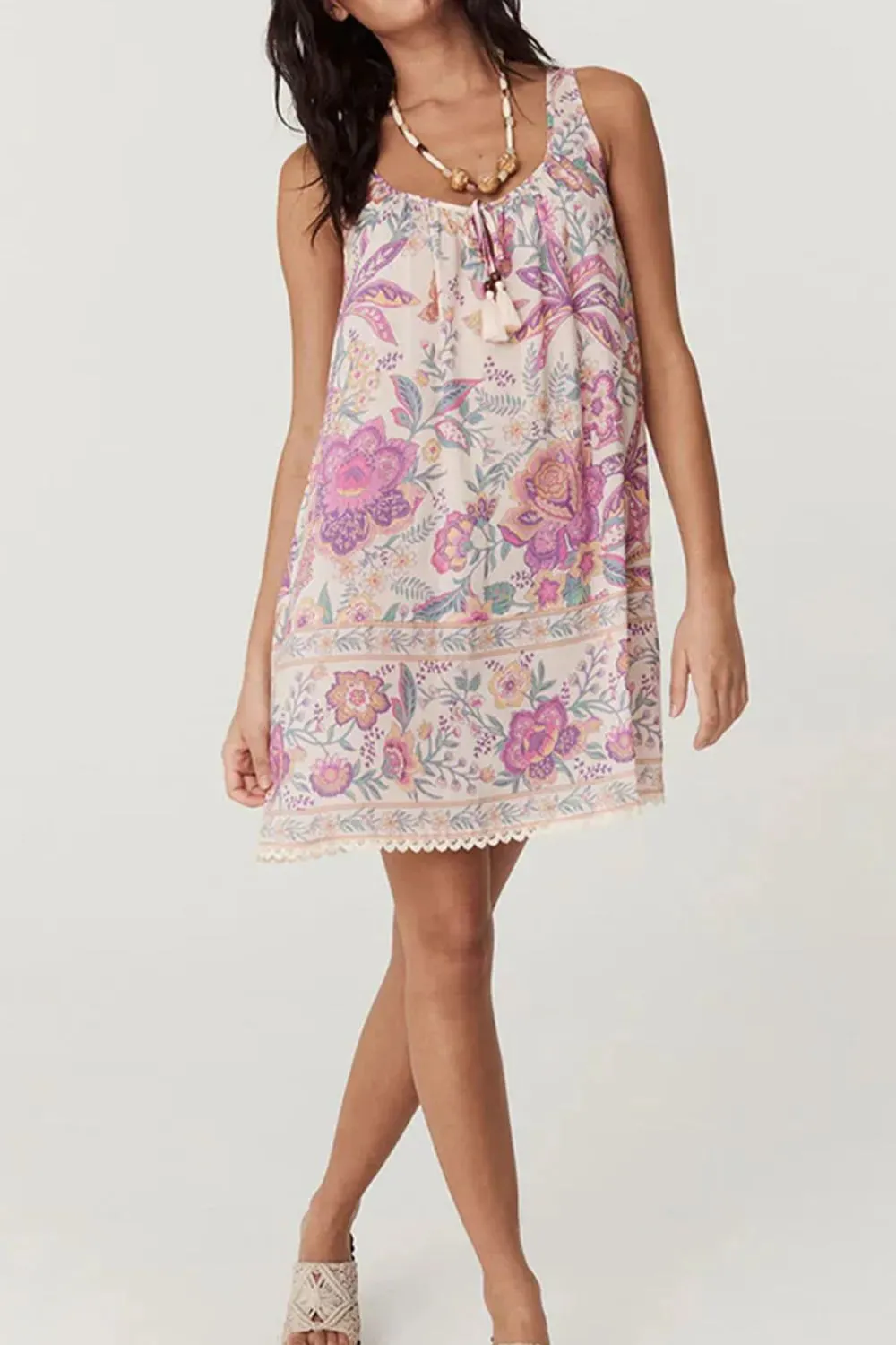 Multicolour Floral Tie Neck Sleeveless Mini Dress sold by Gigi Laurent product image thumbnail 3