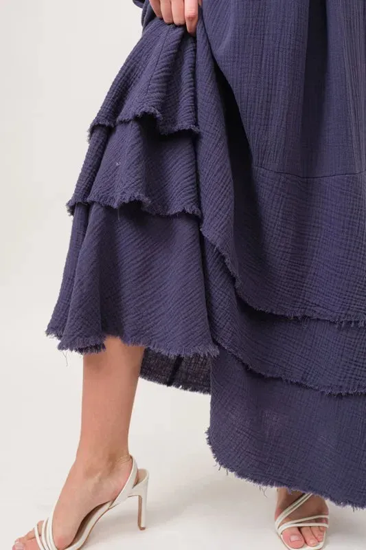 And The Why Washed Cotton Gauze Fringe Detail Tiered Dress sold by Gigi Laurent product image thumbnail 3
