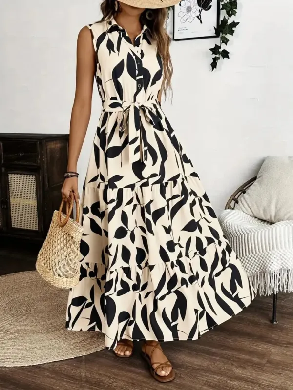 Printed Tie Waist Sleeveless Maxi Dress sold by Gigi Laurent