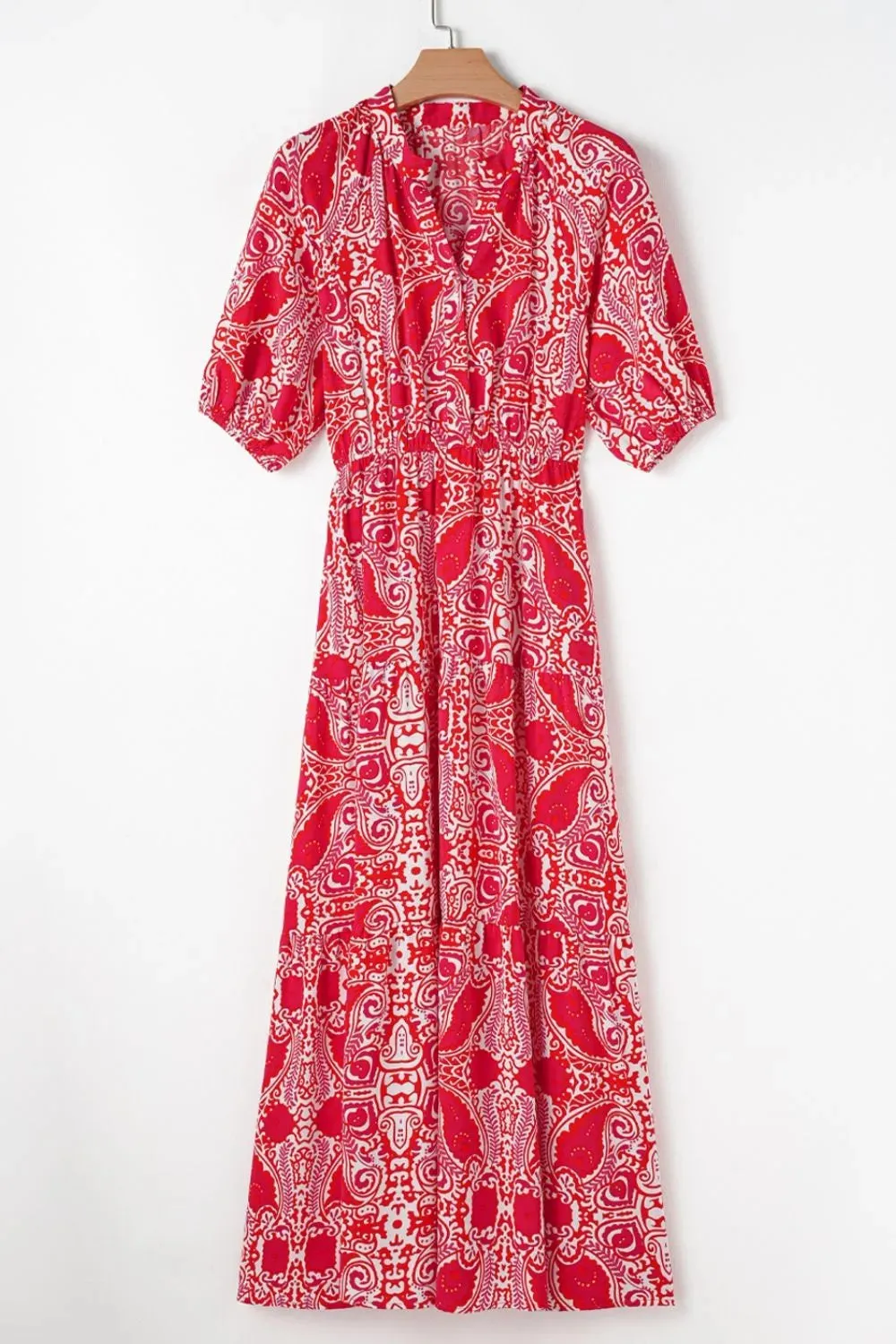 Paisley Print Side Slit Puff Sleeve High Waist Maxi Dress sold by Gigi Laurent product image thumbnail 5