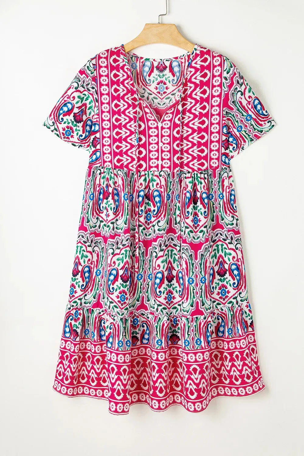 Printed Tie Neck Short Sleeve Dress sold by Gigi Laurent product image thumbnail 4