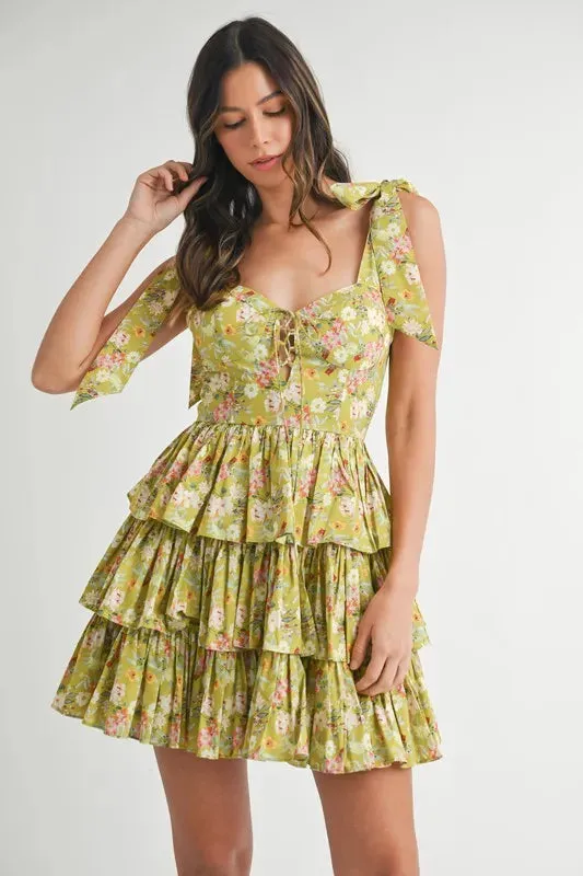 MABLE Floral Print Shoulder Tie Layered Mini Dress sold by Gigi Laurent product image thumbnail 2