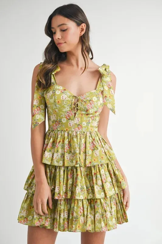 MABLE Floral Print Shoulder Tie Layered Mini Dress sold by Gigi Laurent product image thumbnail 3