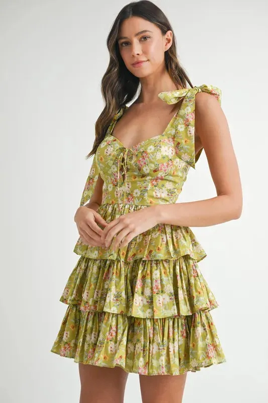 MABLE Floral Print Shoulder Tie Layered Mini Dress sold by Gigi Laurent product image thumbnail 4