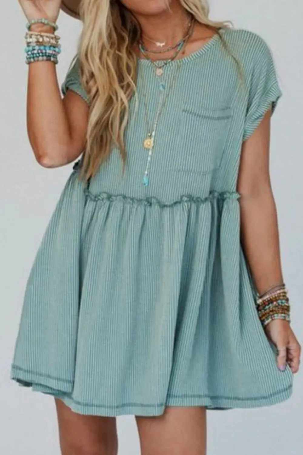 Frill Round Neck Cap Sleeve Mini Dress sold by Gigi Laurent product image thumbnail 5